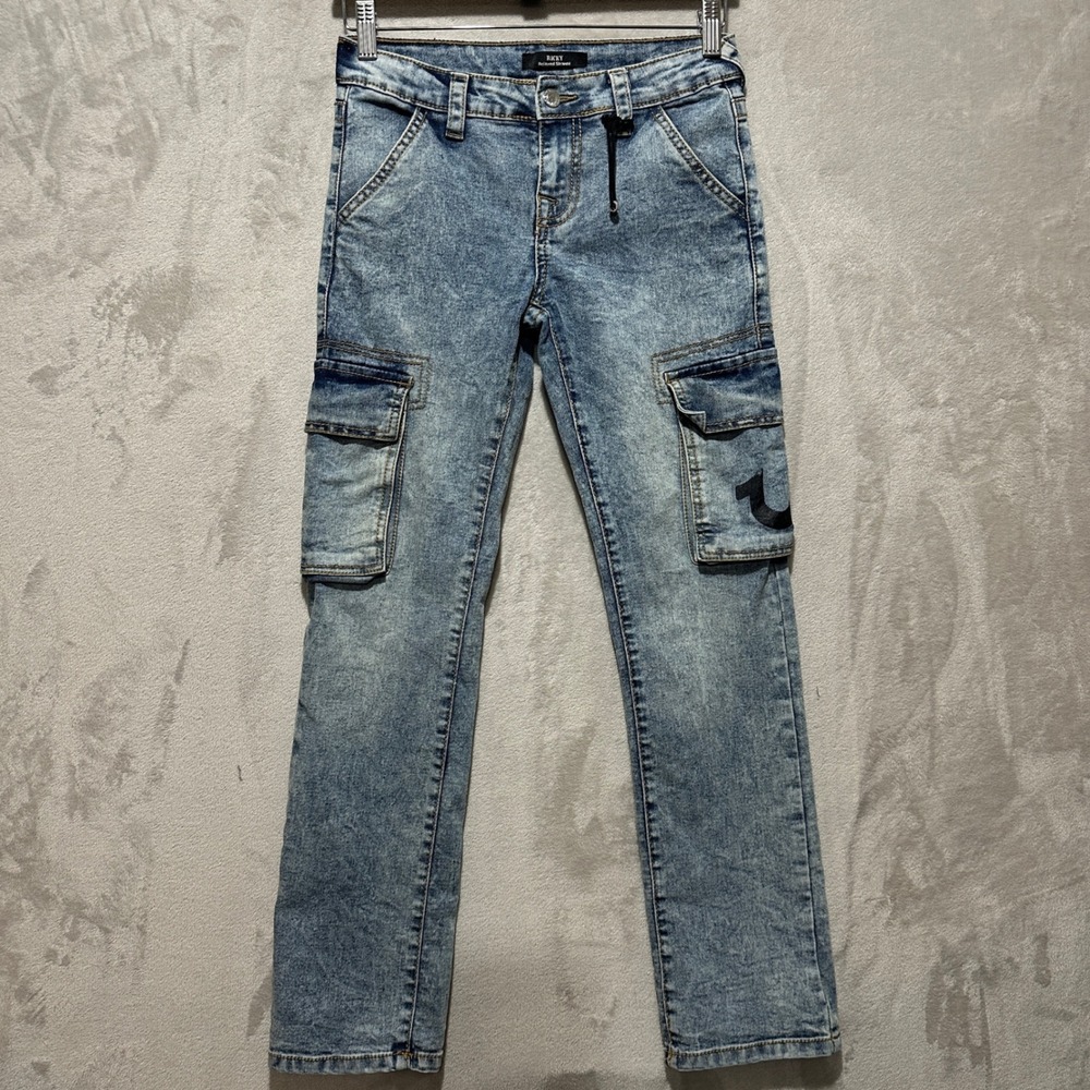 True Religion Ricky Relaxed Straight Cargo Jeans Boys Size 12 Wash Blue